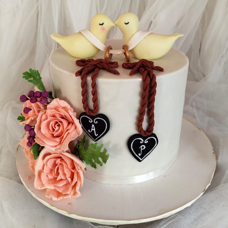 Love Birds & Roses — custom cake by Sweet Petal Cakes, Bangalore