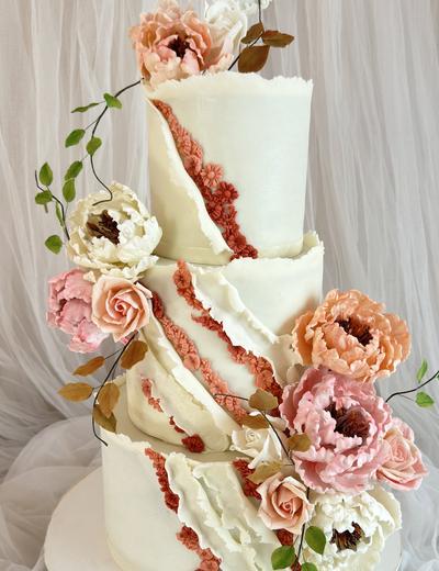 Ivory Floral Wedding Cake — custom cake by Sweet Petal Cakes, Bangalore