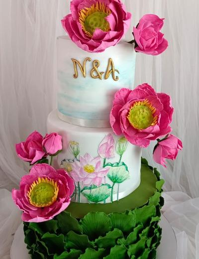Pink Lotus Romance — custom cake by Sweet Petal Cakes, Bangalore