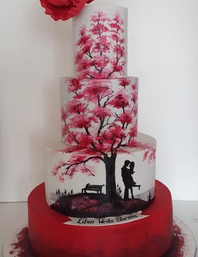Cherry Blossom Love Story — custom cake by Sweet Petal Cakes, Bangalore