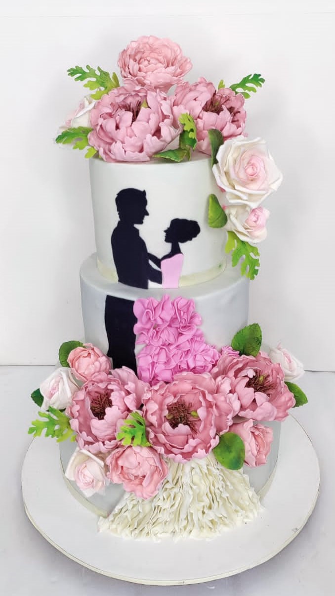 Peony Silhouette Romance — custom cake by Sweet Petal Cakes, Bangalore