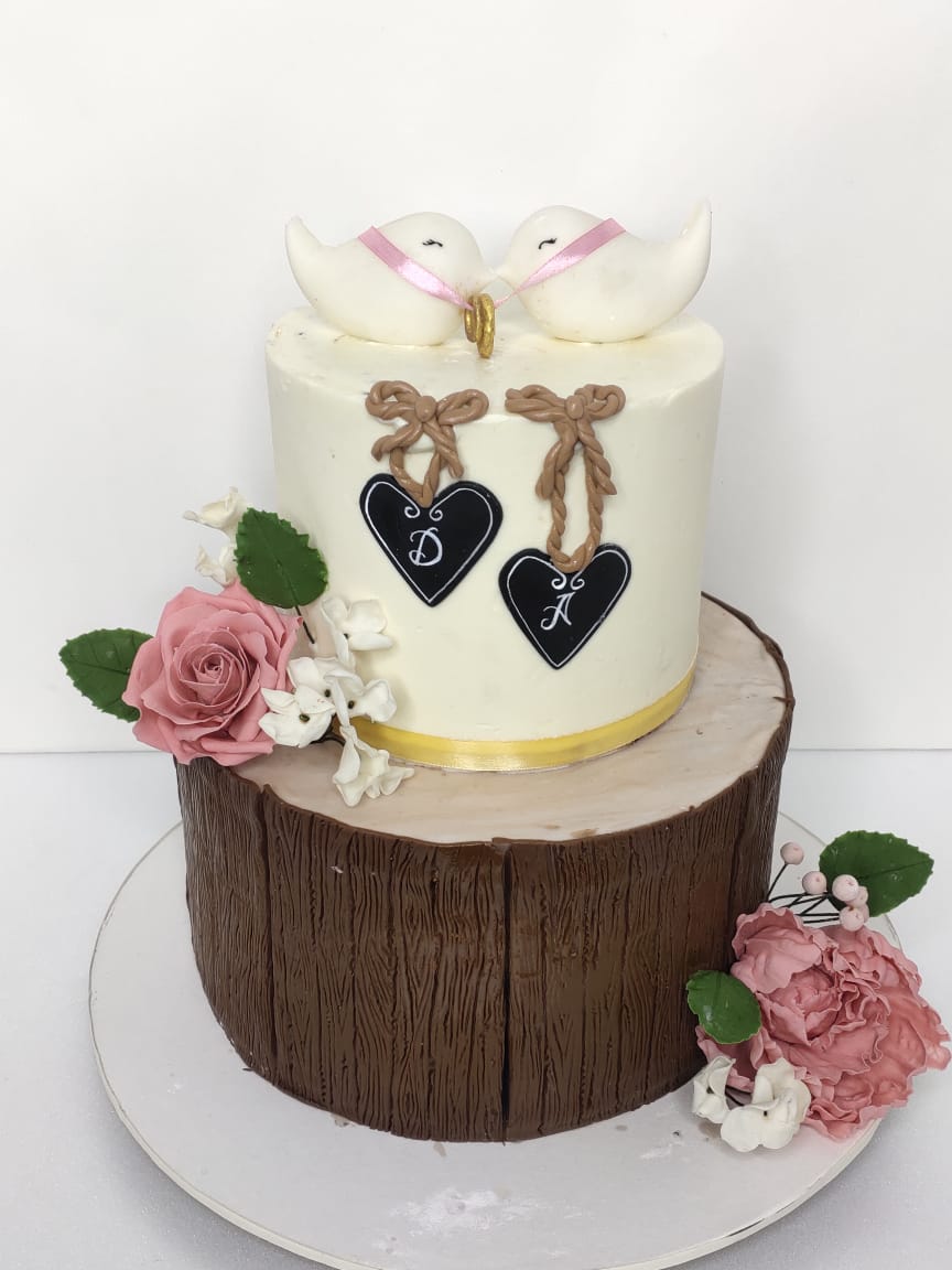 Rustic Love Birds — custom cake by Sweet Petal Cakes, Bangalore