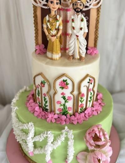 Blue Blossom Tower — custom cake by Sweet Petal Cakes, Bangalore