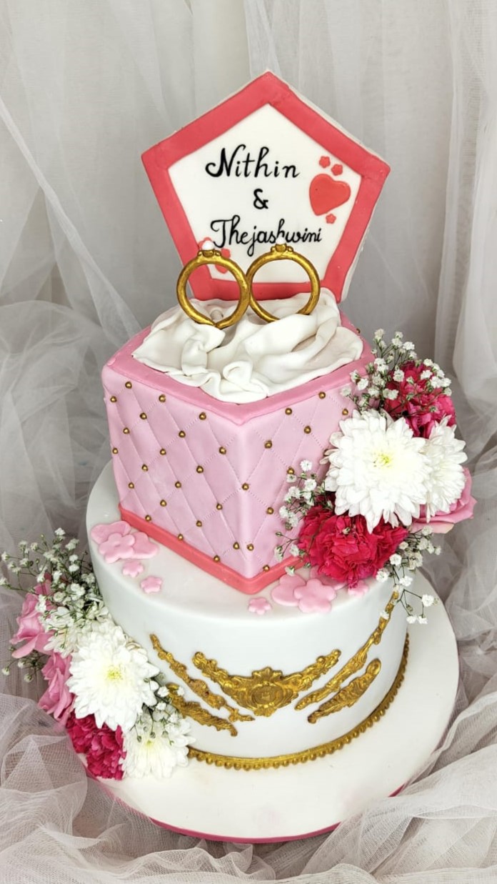 Ring Box Blush & Gold — custom cake by Sweet Petal Cakes, Bangalore